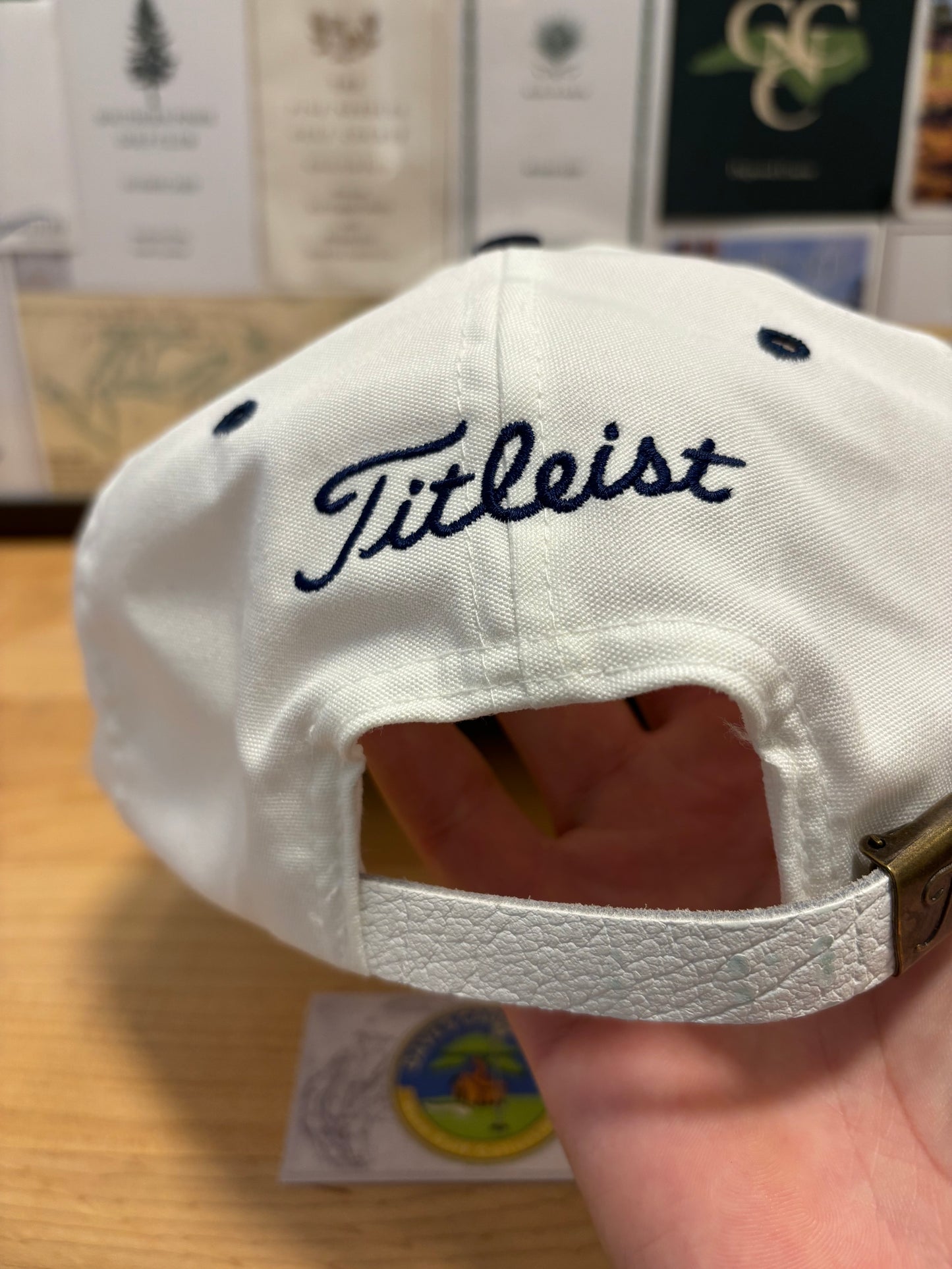1990s Vintage Titleist Texace Script Hat White/Navy
