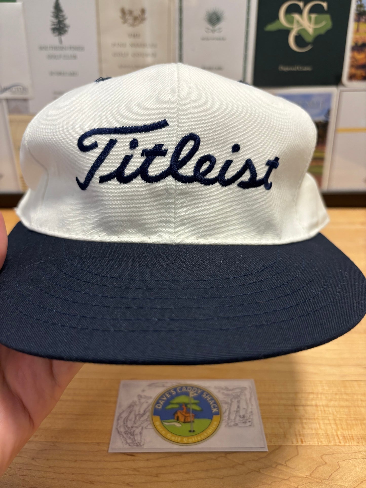 1990s Vintage Titleist Texace Script Hat White/Navy