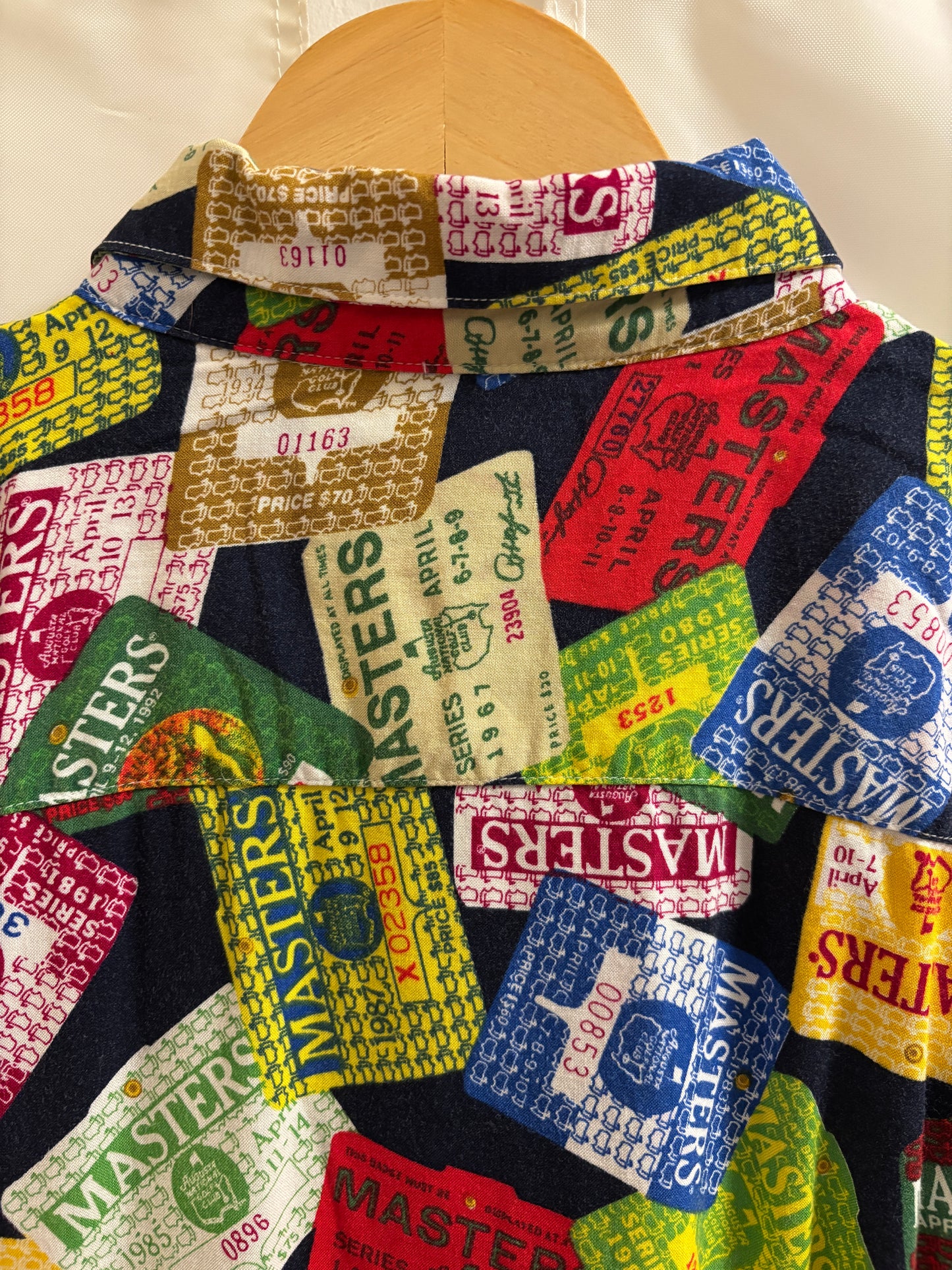 1990s Vintage Masters Slazenger All Over Badges Pattern Rayon Button Up Shirt