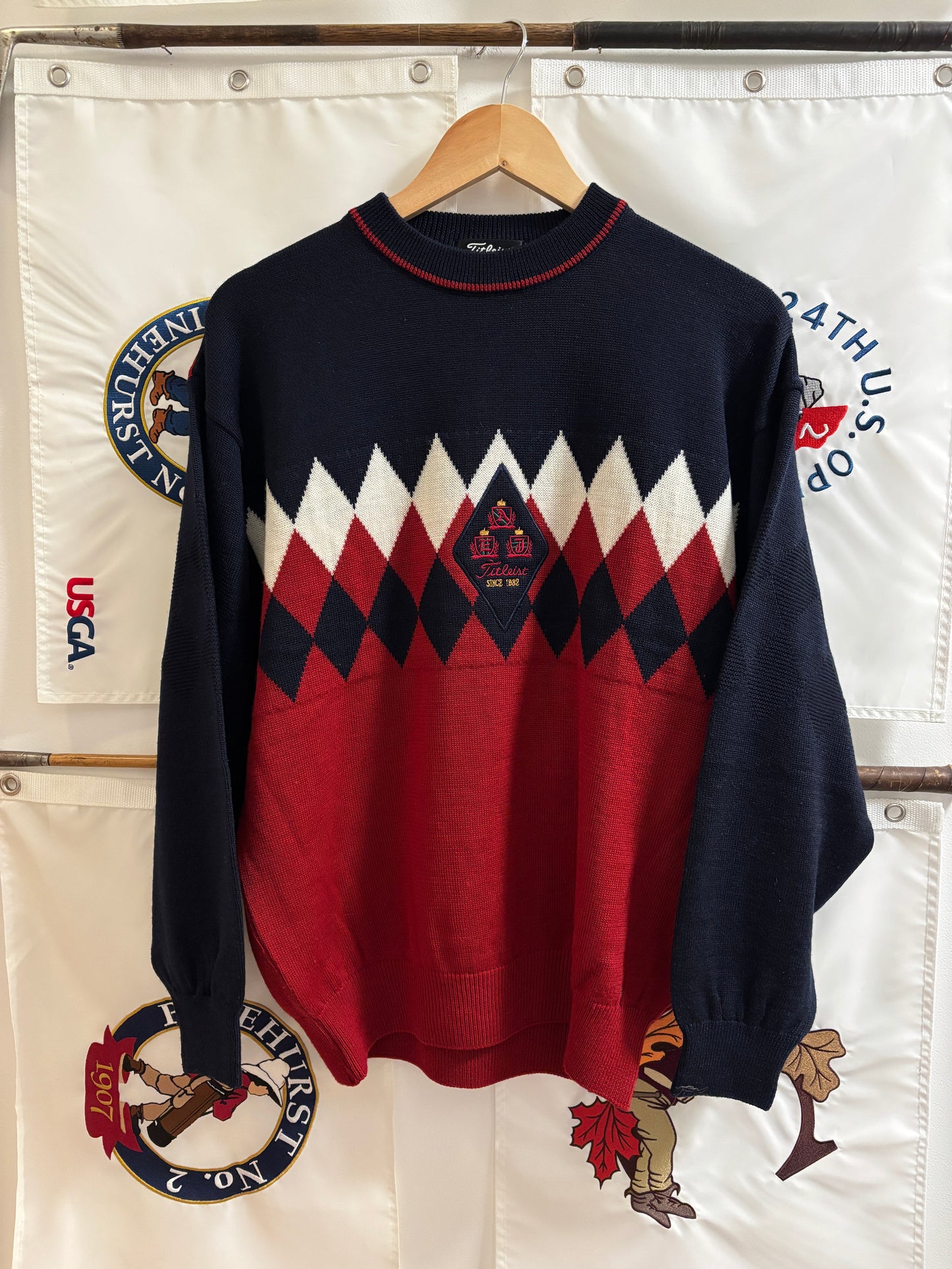 1990s Vintage Titleist Argyle Diamond Patch Sweater