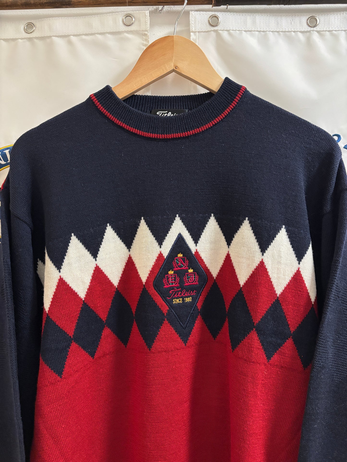 1990s Vintage Titleist Argyle Diamond Patch Sweater