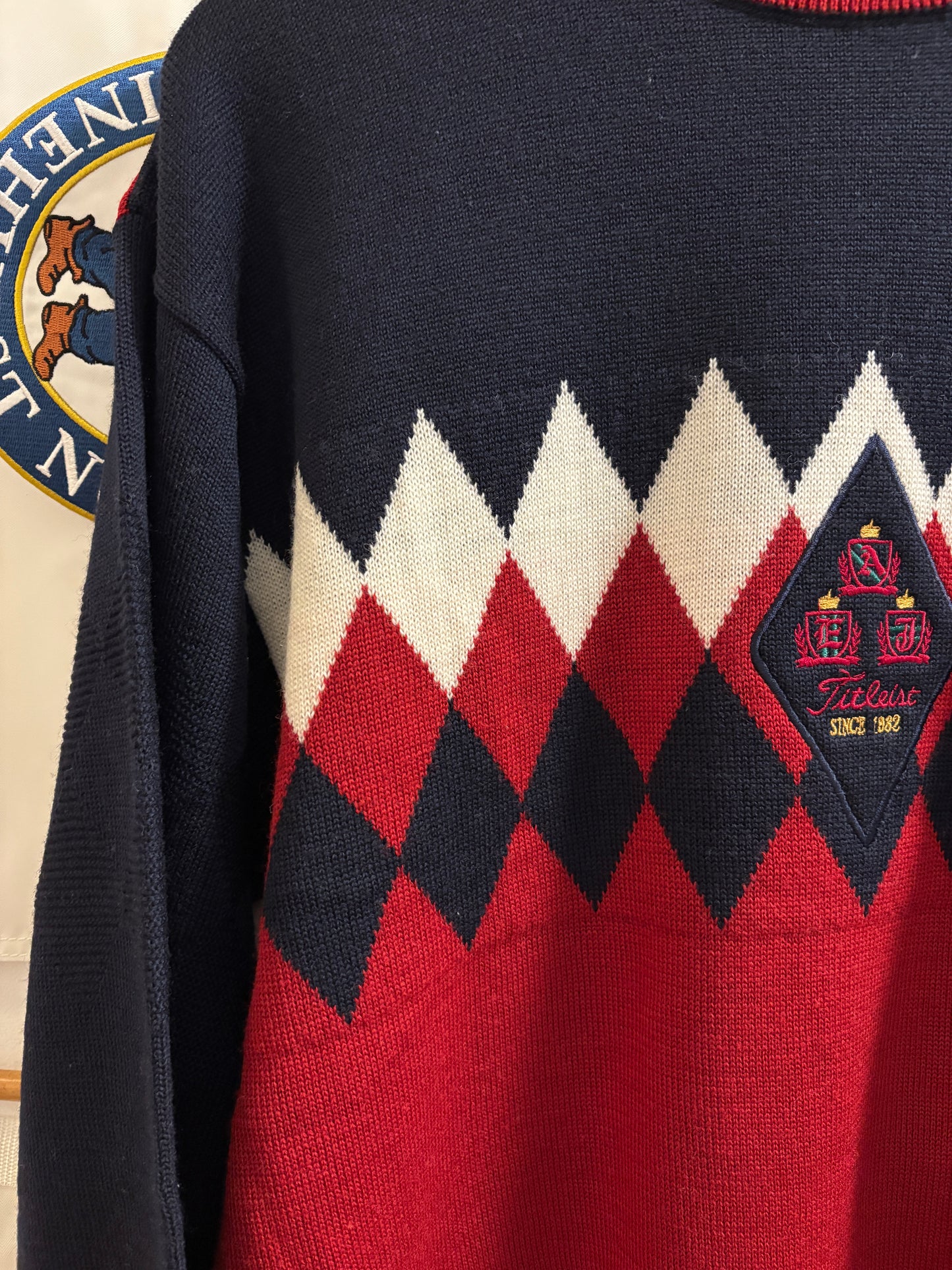 1990s Vintage Titleist Argyle Diamond Patch Sweater