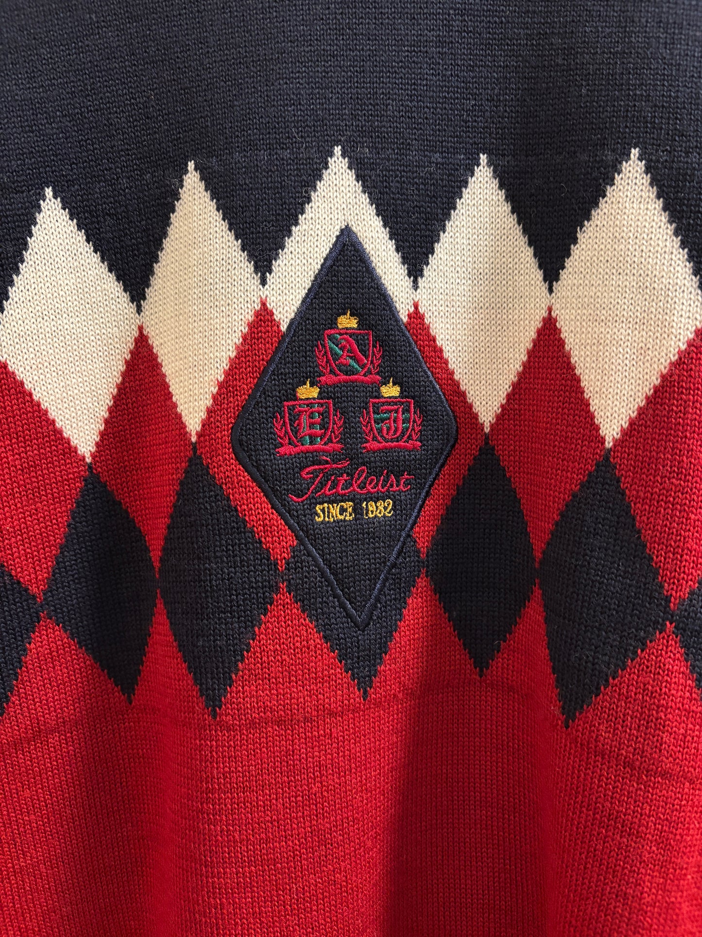1990s Vintage Titleist Argyle Diamond Patch Sweater