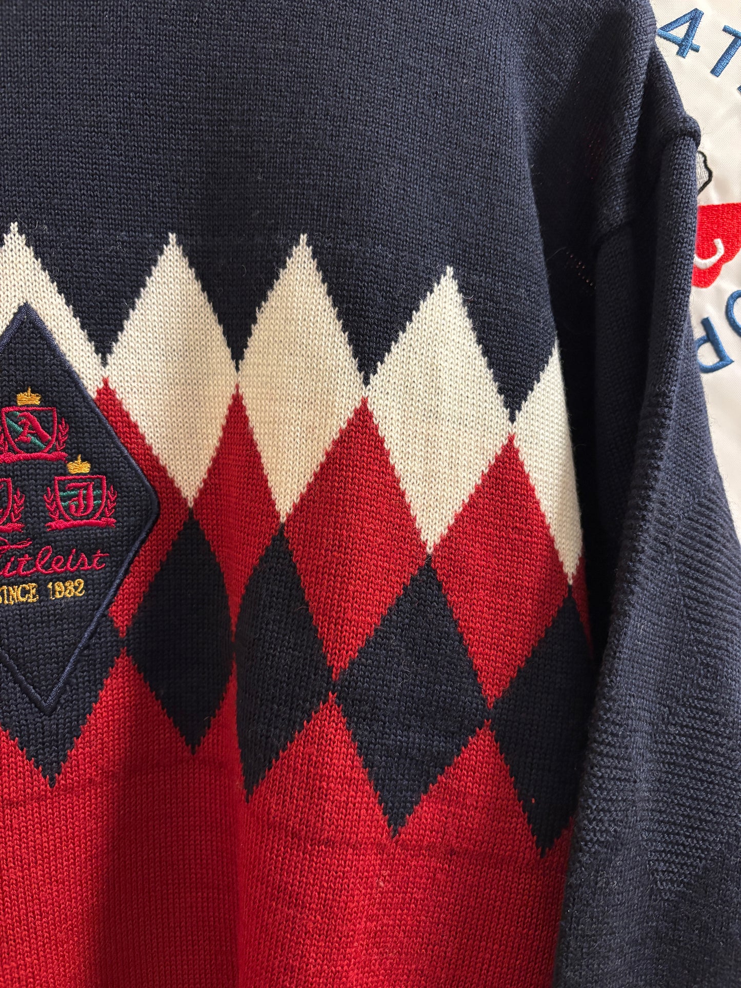 1990s Vintage Titleist Argyle Diamond Patch Sweater