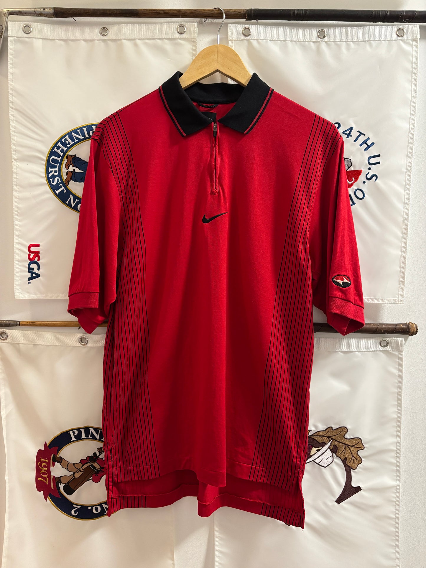 1990s Vintage Nike Tiger Woods Yin Yang Logo Pullover Polo Red