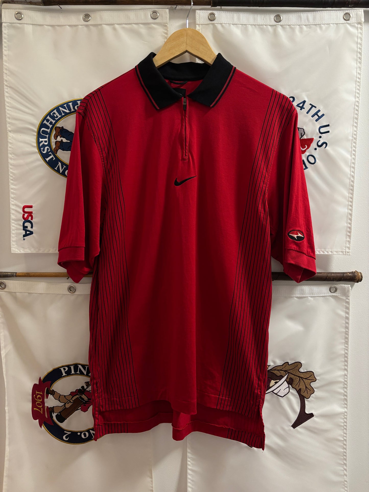 1990s Vintage Nike Tiger Woods Yin Yang Logo Pullover Polo Red
