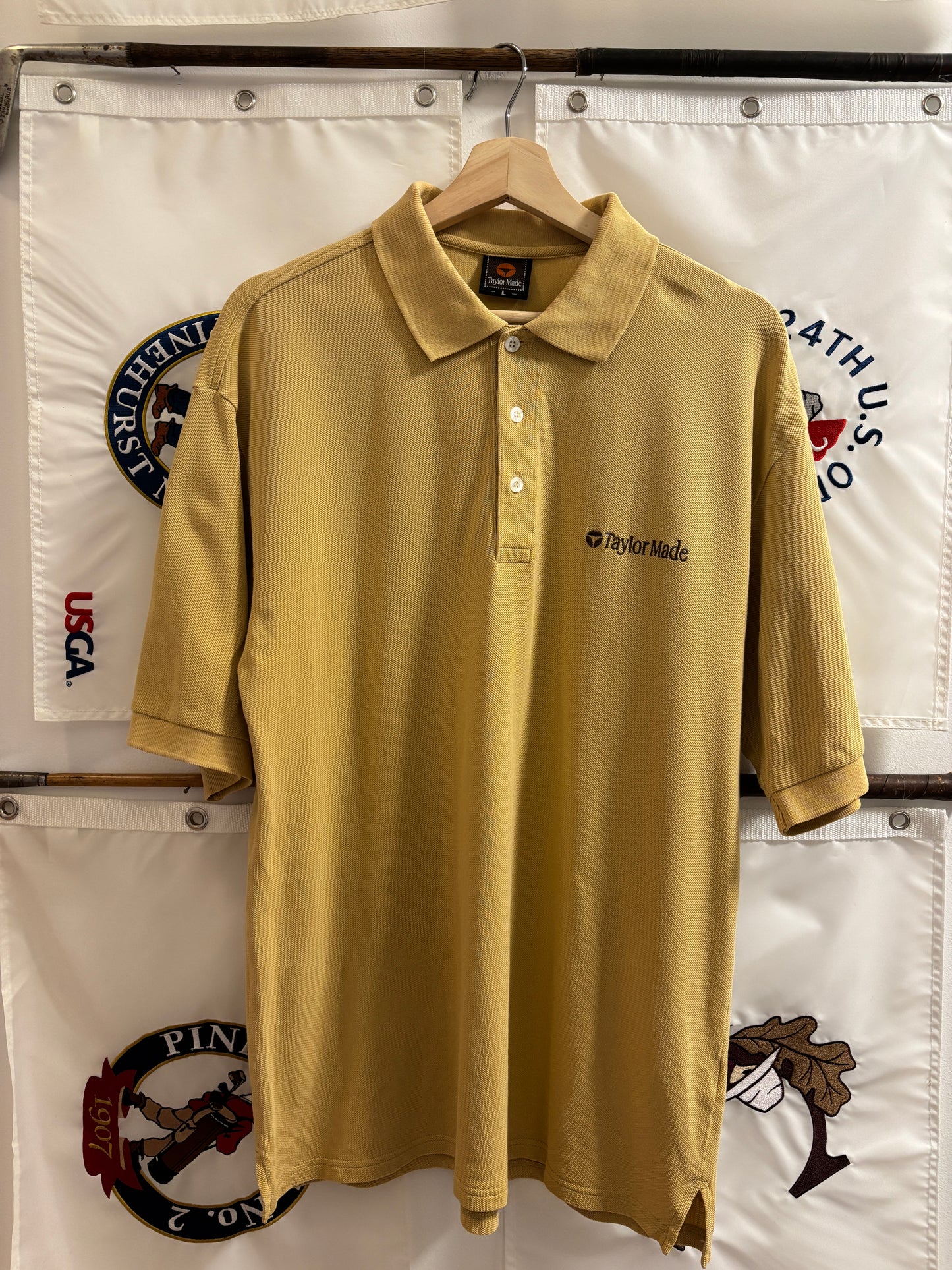 1990s Vintage Taylormade Script Logo Polo Yellow