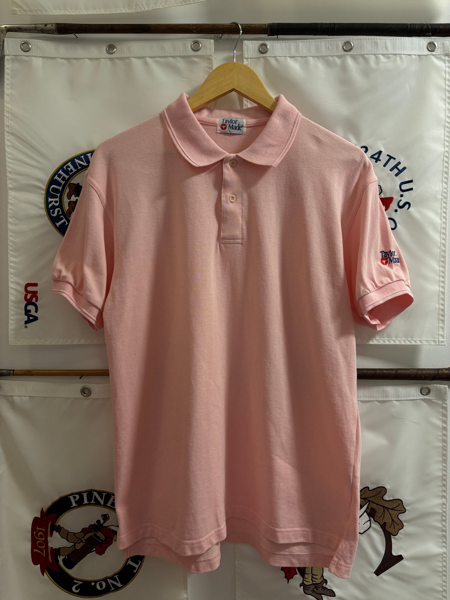 1990s Vintage Taylormade Classic Sleeve Logo Polo Pink