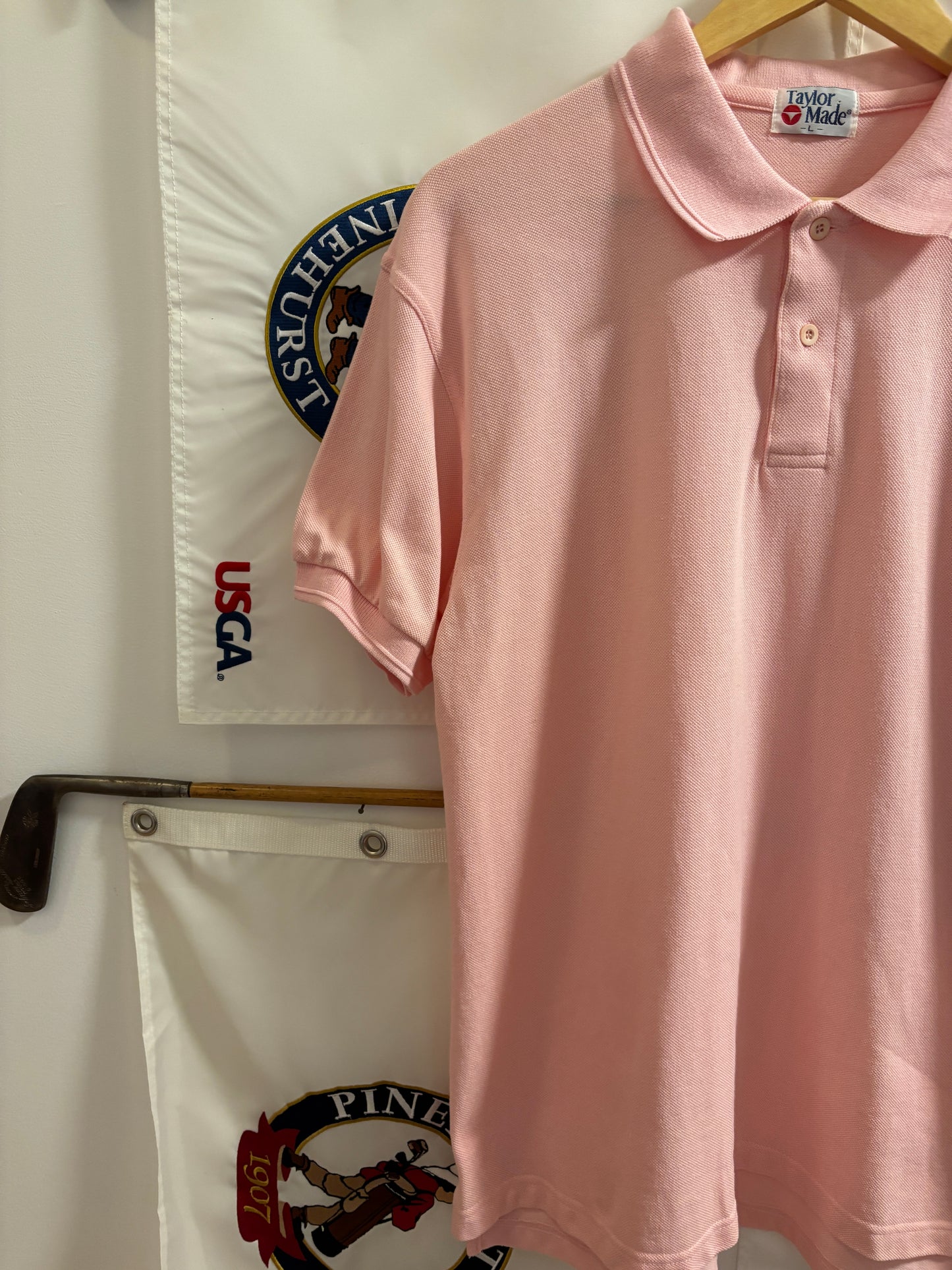 1990s Vintage Taylormade Classic Sleeve Logo Polo Pink
