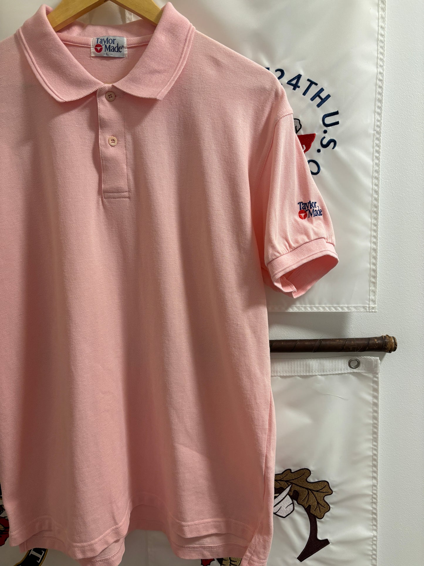 1990s Vintage Taylormade Classic Sleeve Logo Polo Pink