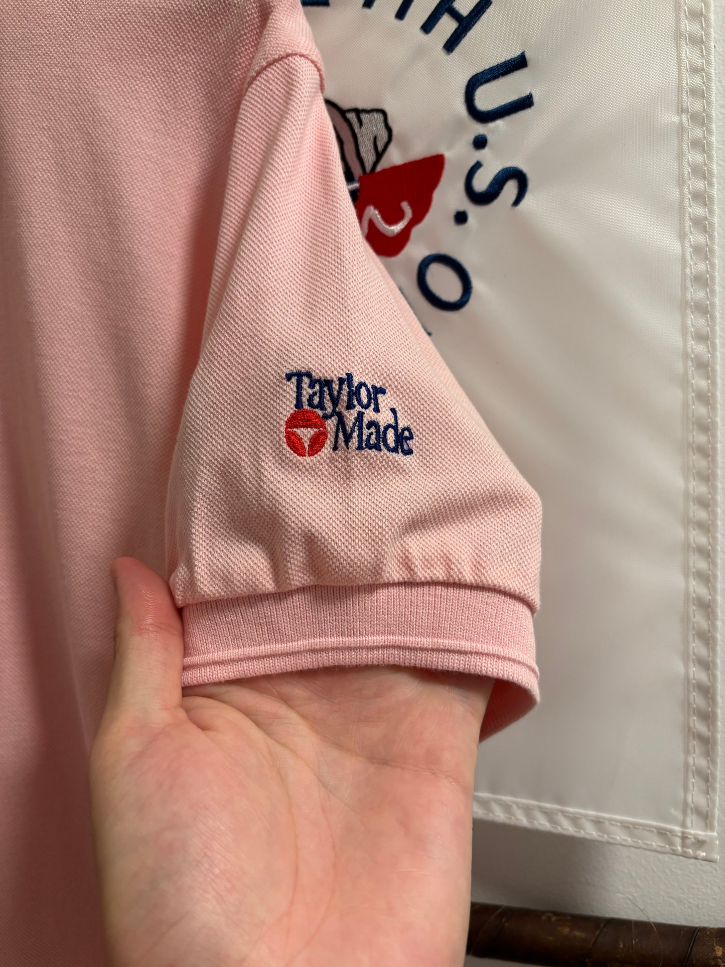 1990s Vintage Taylormade Classic Sleeve Logo Polo Pink