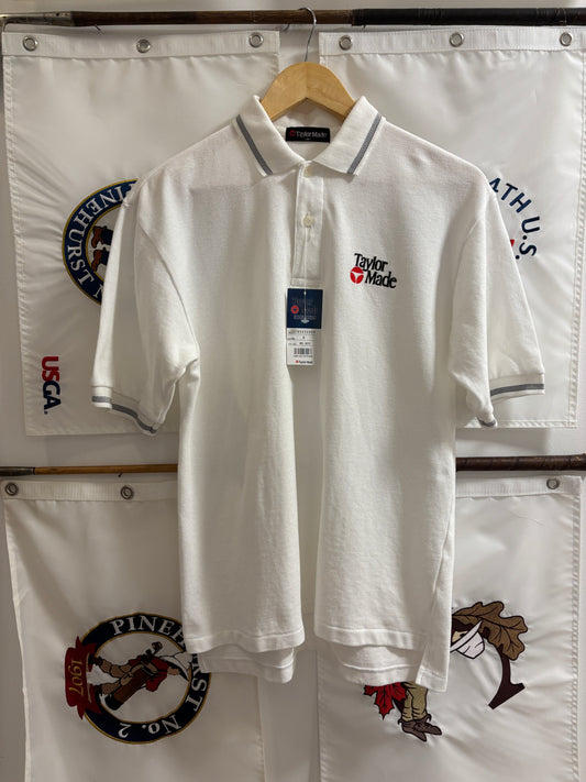 1990s Vintage Taylormade Classic Logo Pinstripe Polo White