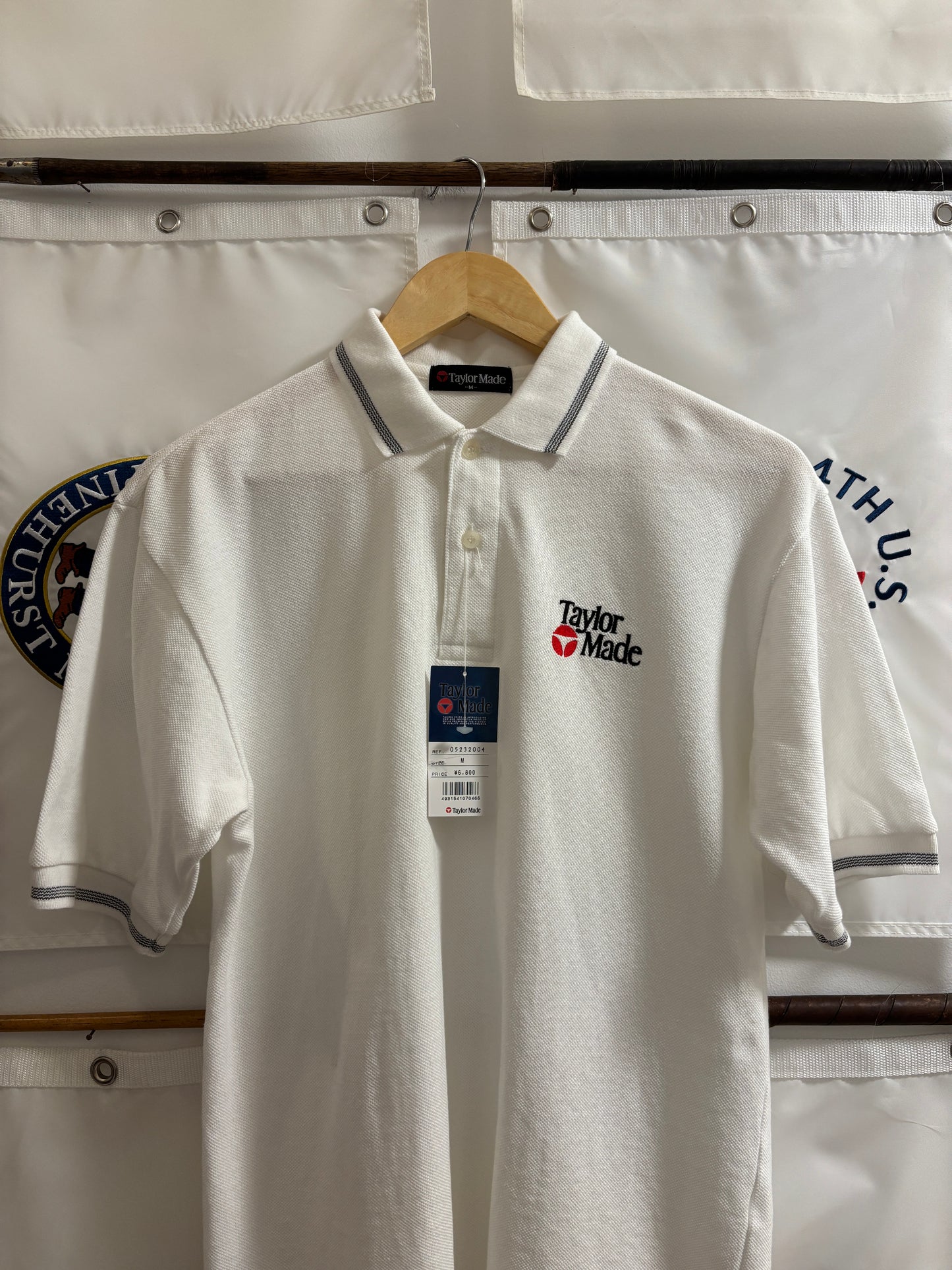 1990s Vintage Taylormade Classic Logo Pinstripe Polo White