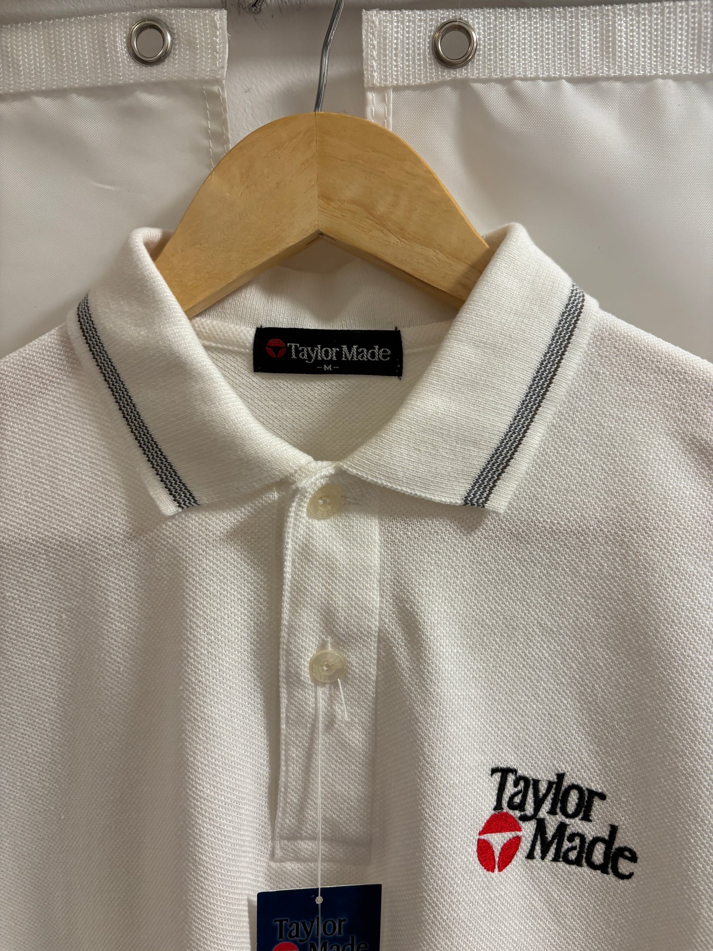 1990s Vintage Taylormade Classic Logo Pinstripe Polo White
