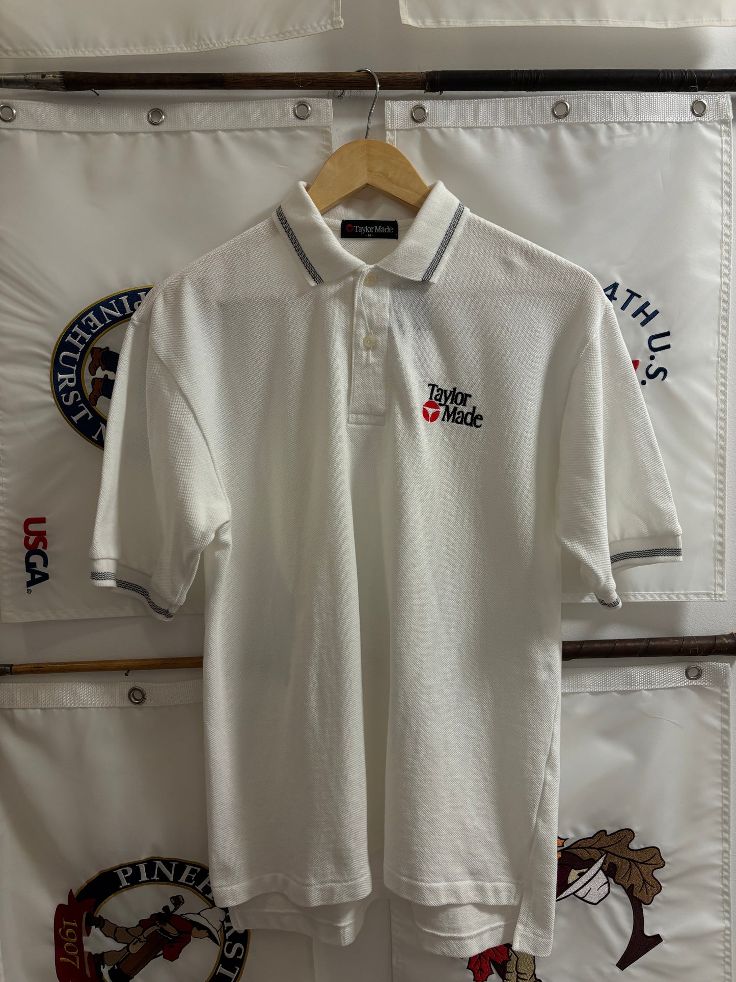 1990s Vintage Taylormade Classic Logo Pinstripe Polo White