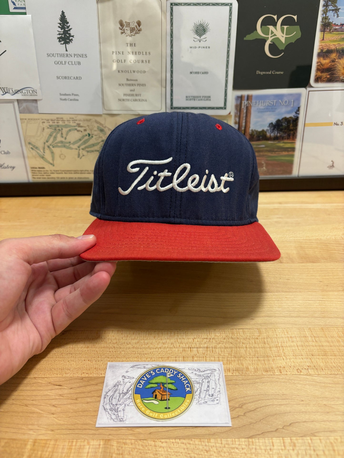 1990s Vintage Titleist FootJoy New Era Script Logo Hat Navy/Red