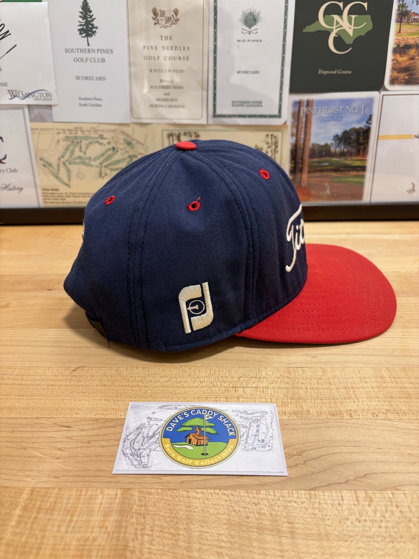 1990s Vintage Titleist FootJoy New Era Script Logo Hat Navy/Red