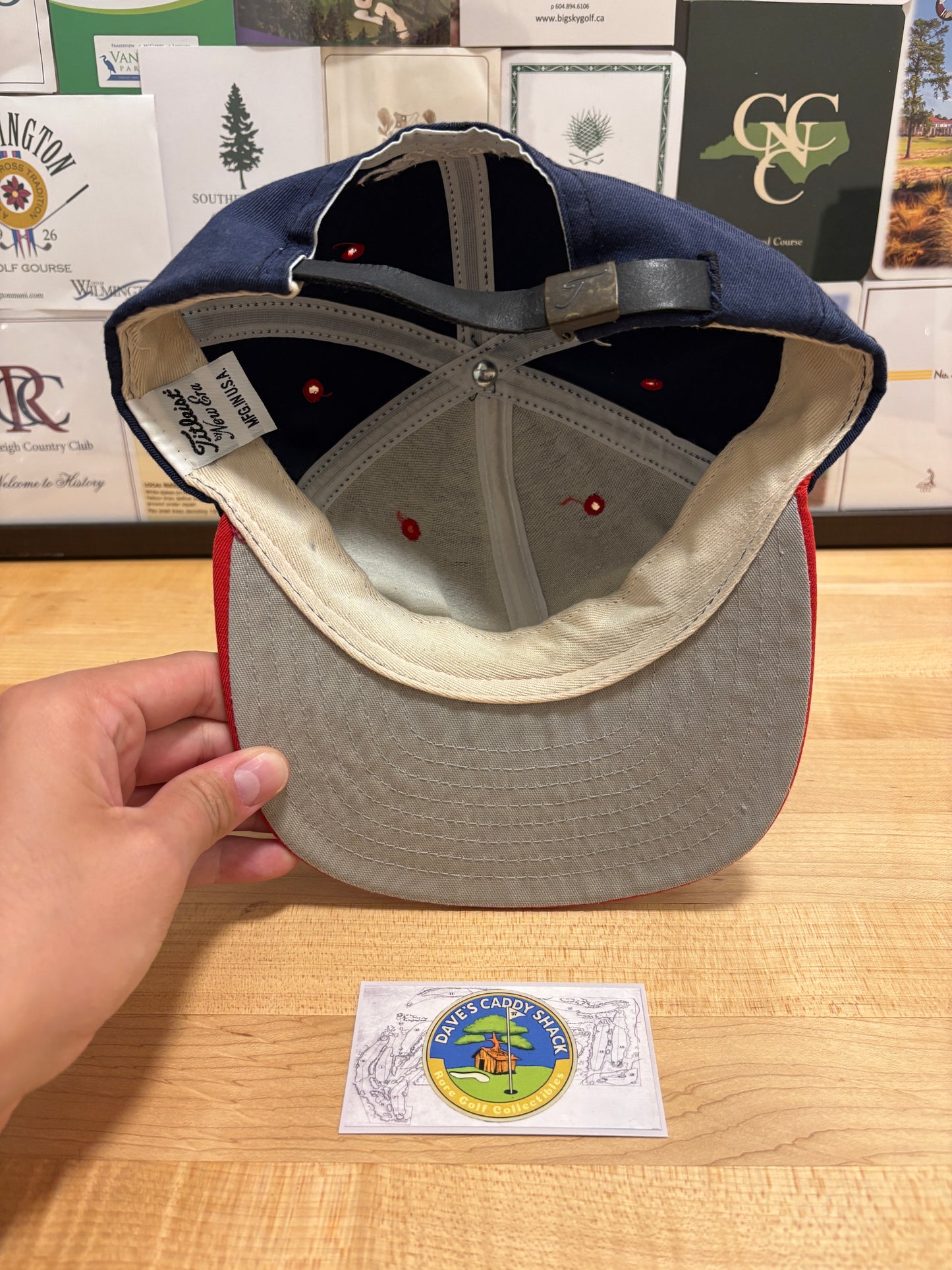 1990s Vintage Titleist FootJoy New Era Script Logo Hat Navy/Red