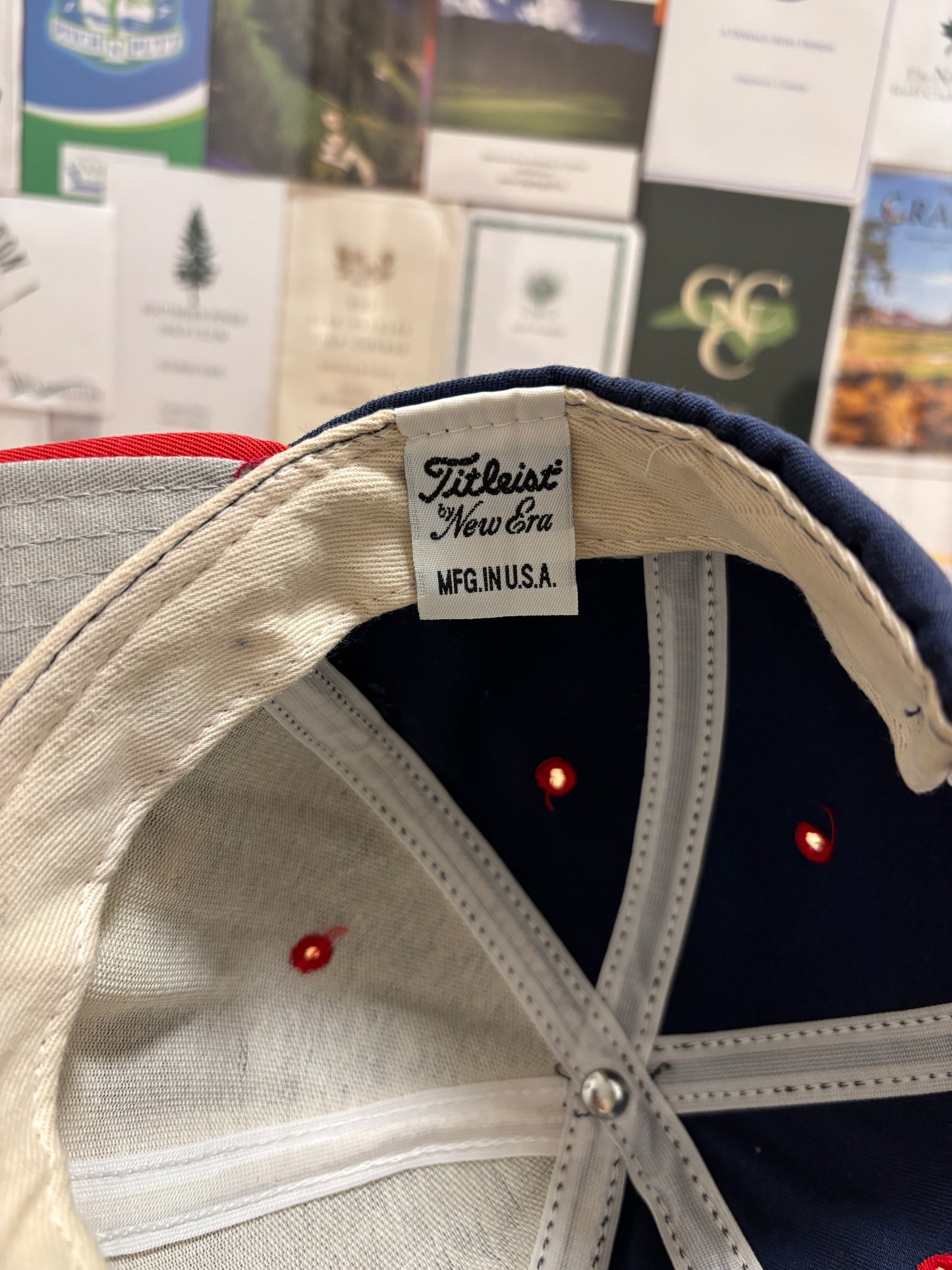 1990s Vintage Titleist FootJoy New Era Script Logo Hat Navy/Red