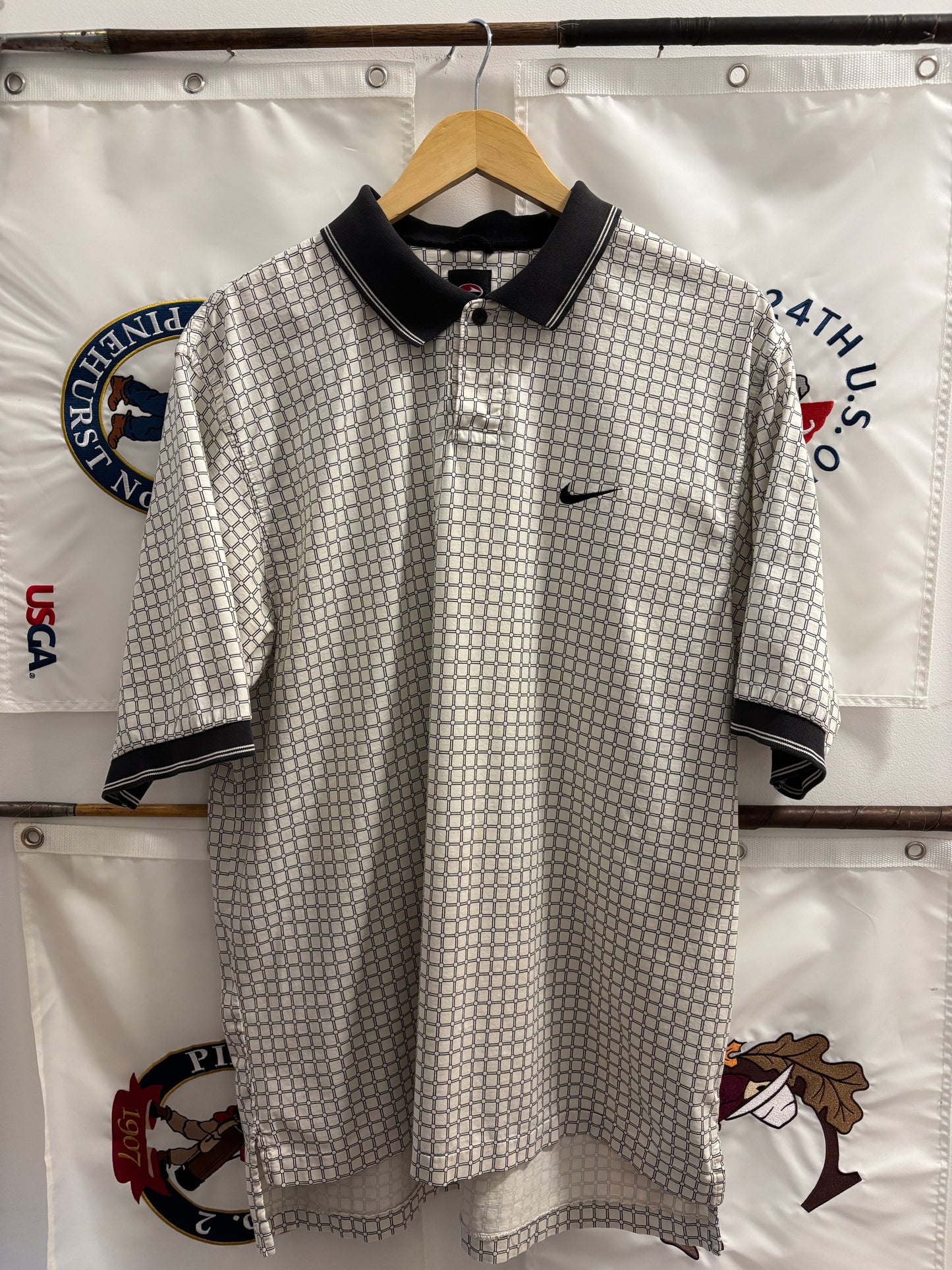 1990s Vintage Nike Golf Tiger Woods Yin Yang All Over Pattern Polo