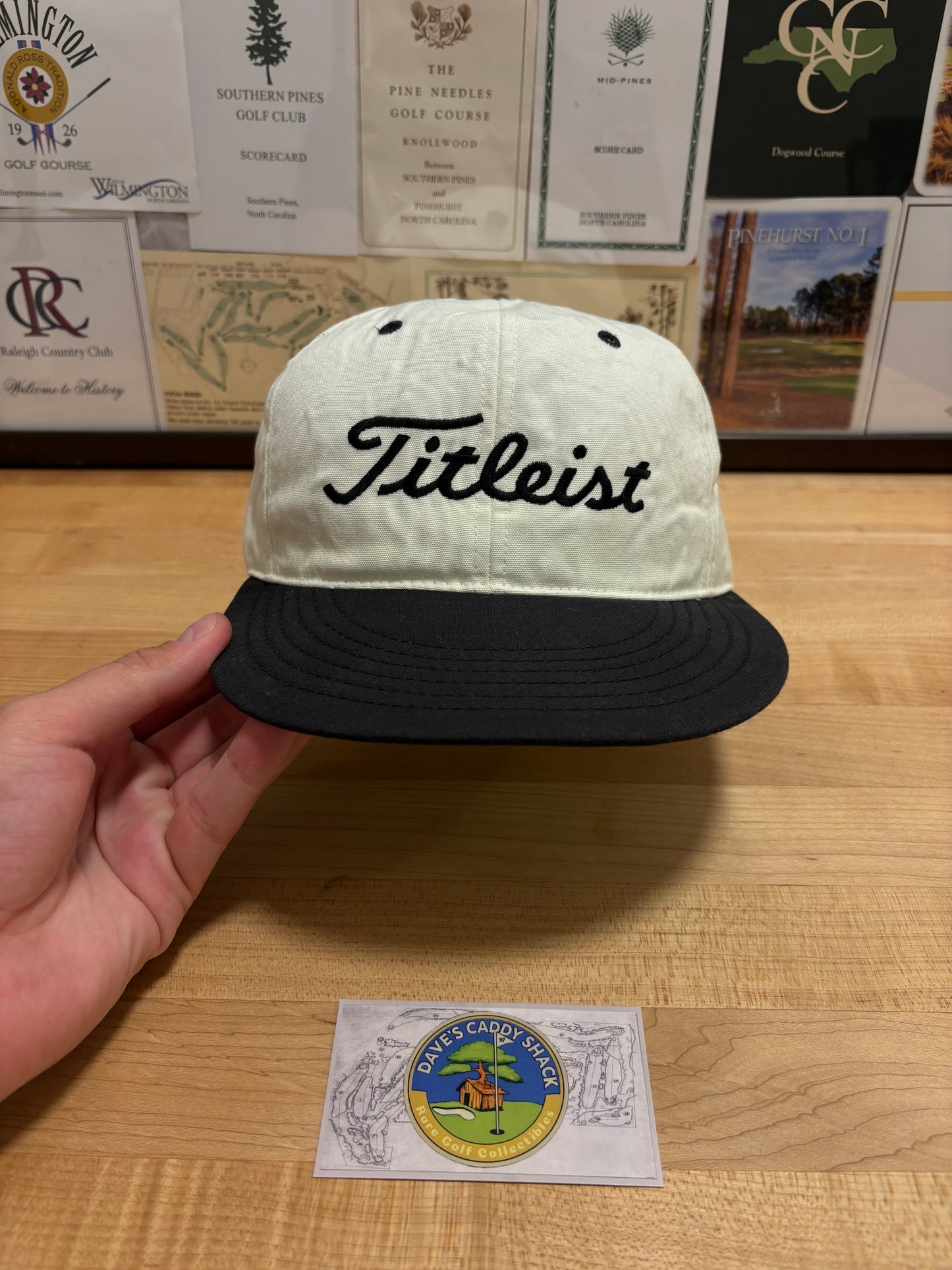 1990s Vintage Titleist Texace Script Logo Hat White/Black